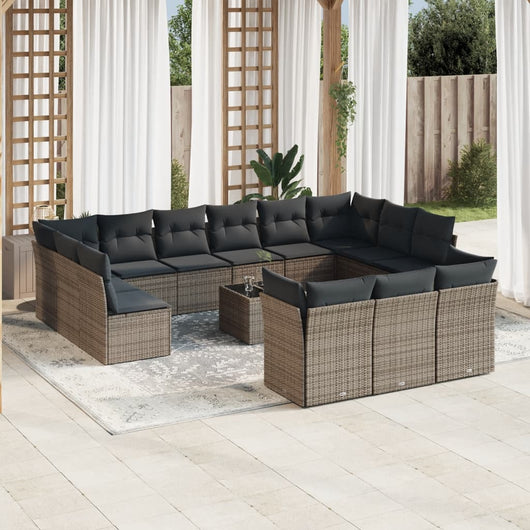 Set Divani da Giardino 14pz con Cuscini in Polyrattan Grigio 3250299
