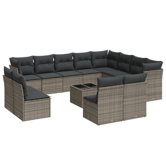 Set Divani da Giardino 13 pz con Cuscini Grigio in Polyrattan