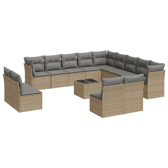 Set Divani da Giardino 14pz con Cuscini in Polyrattan Beige