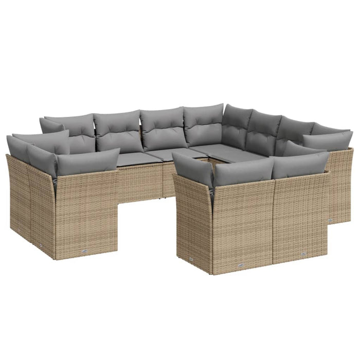 Set Divani da Giardino 11 pz con Cuscini Beige in Polyrattan 3250348