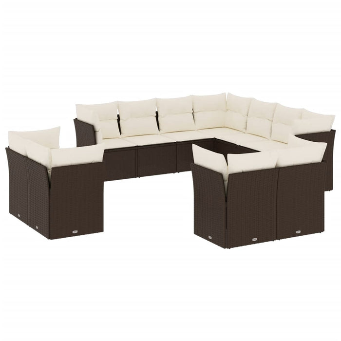 Set Divani da Giardino 11 pz con Cuscini Polyrattan Marrone