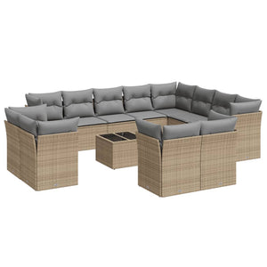 Set Divano da Giardino 13 pz con Cuscini Beige in Polyrattan