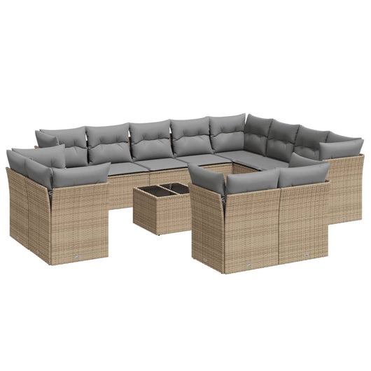 Set Divano da Giardino 13 pz con Cuscini Beige in Polyrattan