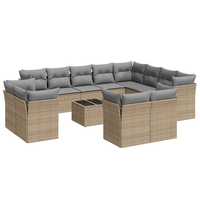 Set Divano da Giardino 13 pz con Cuscini Beige in Polyrattan