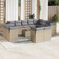 Set Divano da Giardino 13 pz con Cuscini Beige in Polyrattan