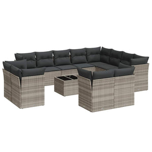 Set Divani Giardino 13 pz con Cuscini Grigio Chiaro Polyrattan