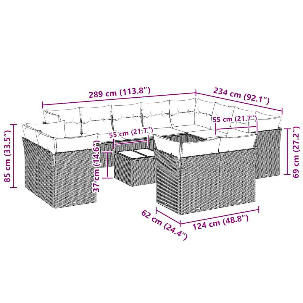 Set Divani Giardino 13 pz con Cuscini Grigio Chiaro Polyrattan