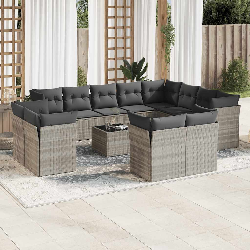 Set Divani Giardino 13 pz con Cuscini Grigio Chiaro Polyrattan 3250381