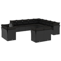 Set Divani da Giardino 13pz con Cuscini Nero in Polyrattan