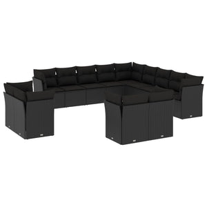 Set Divani da Giardino 13pz con Cuscini Nero in Polyrattan