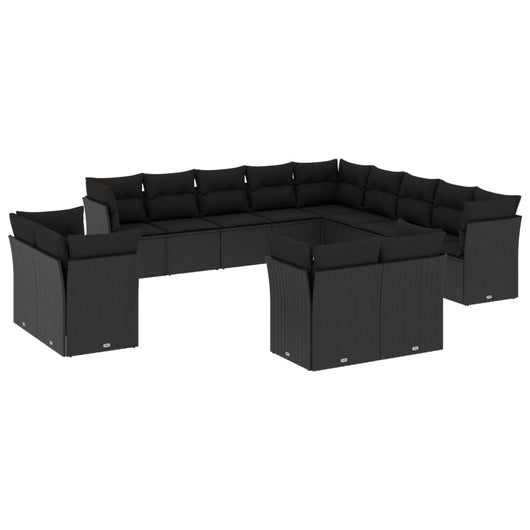 Set Divani da Giardino 13pz con Cuscini Nero in Polyrattan