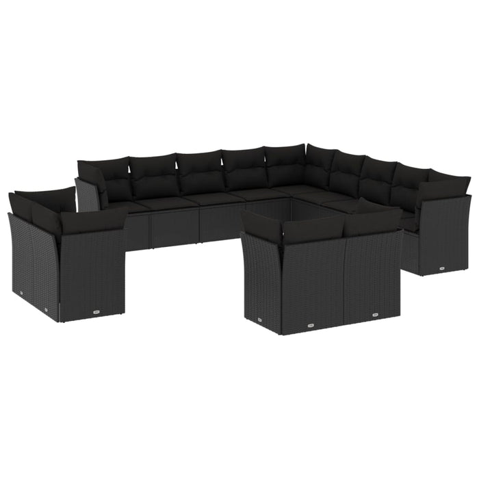 Set Divani da Giardino 13pz con Cuscini Nero in Polyrattan