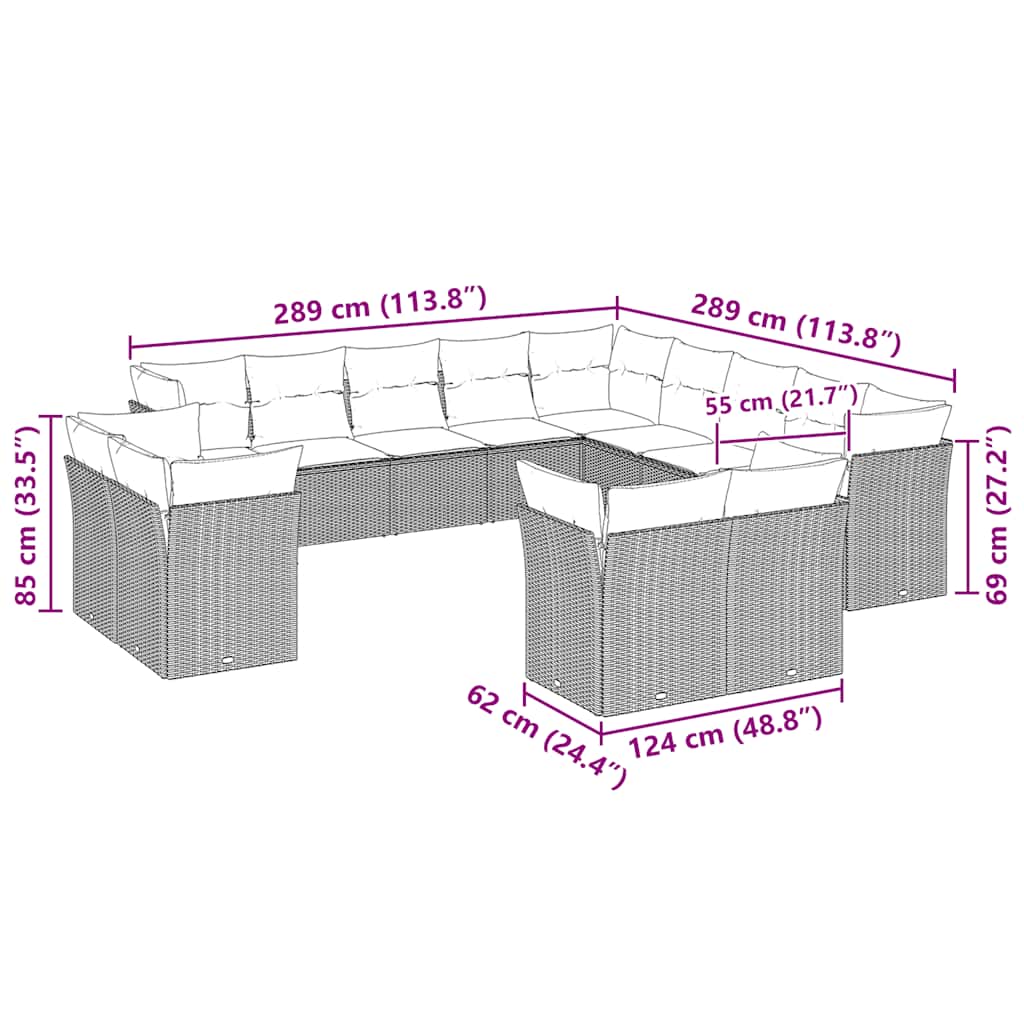 Set Divani Giardino 13 pz con Cuscini Grigio Chiaro Polyrattan 3250391