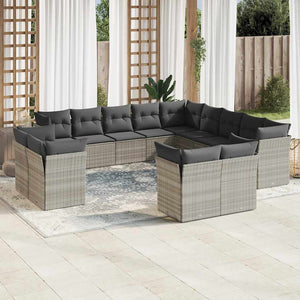 vidaXL Set Divani Giardino 13 pz con Cuscini Grigio Chiaro Polyrattan