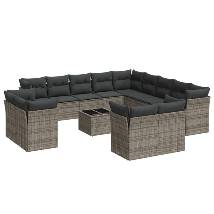 Set Divani da Giardino 14pz con Cuscini in Polyrattan Grigio