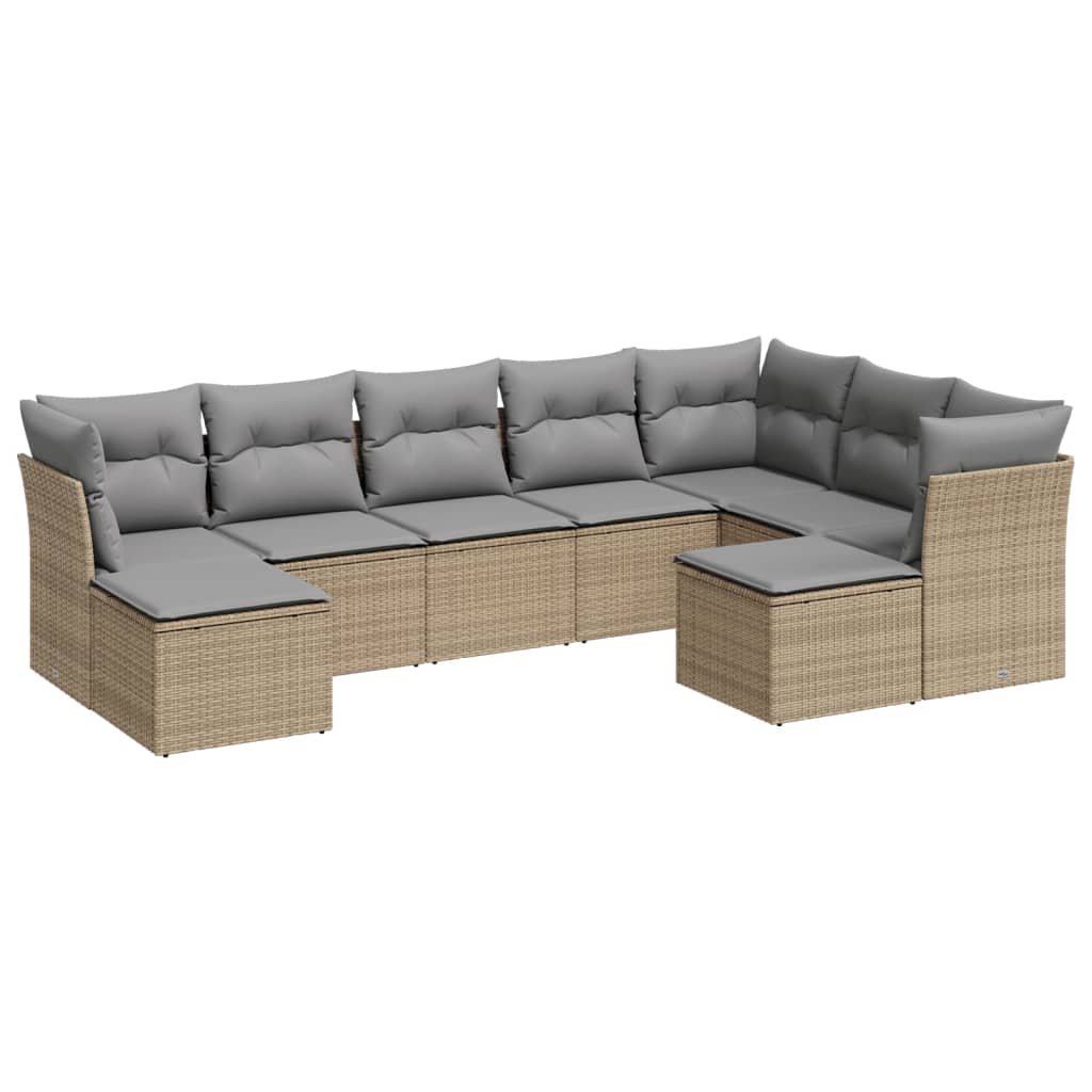 Set Divano da Giardino 9 pz con Cuscini Beige in Polyrattan 3250408