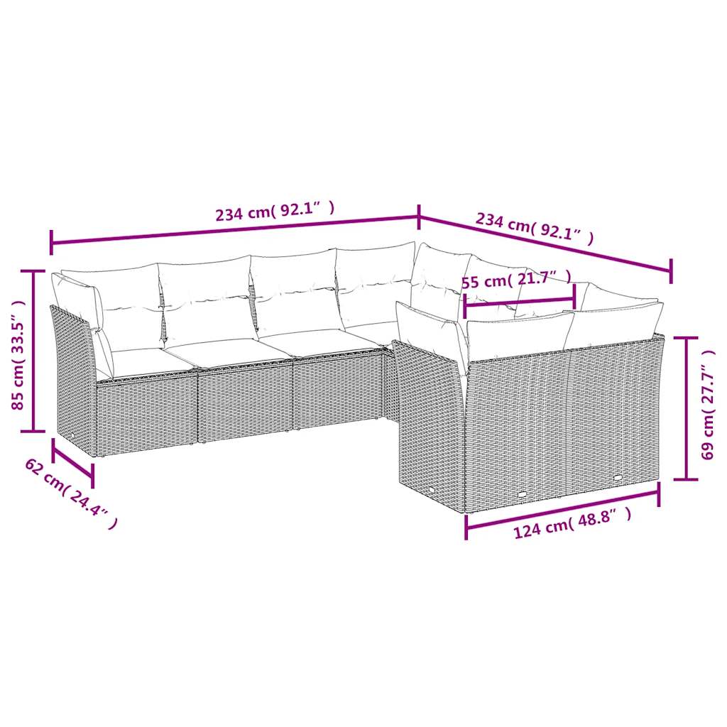 Set Divano da Giardino 8 pz con Cuscini Beige in Polyrattan 3250427