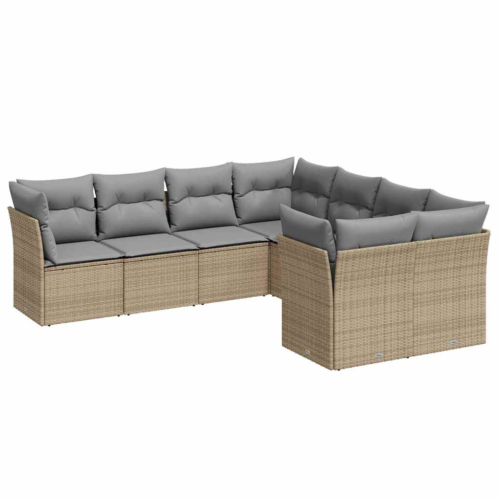 Set Divano da Giardino 8 pz con Cuscini Beige in Polyrattan