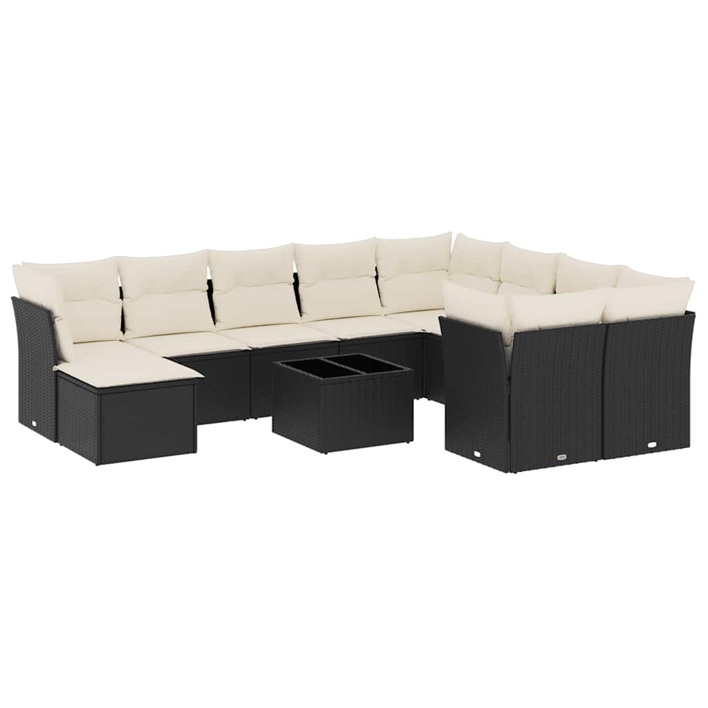 vidaXL Set Divani da Giardino 11 pz con Cuscini in Polyrattan Nero