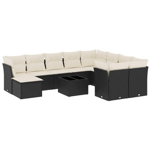 vidaXL Set Divani da Giardino 11 pz con Cuscini in Polyrattan Nero