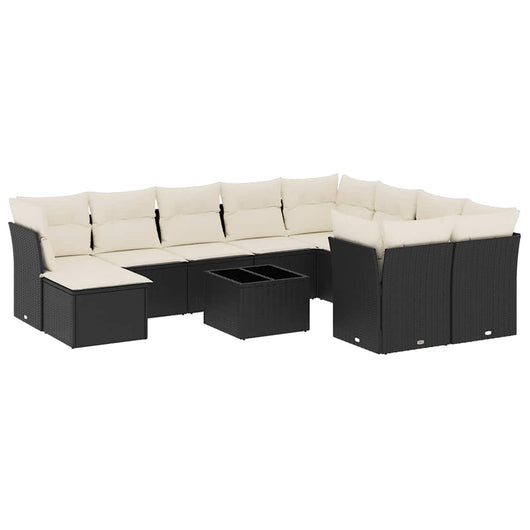 vidaXL Set Divani da Giardino 11 pz con Cuscini in Polyrattan Nero