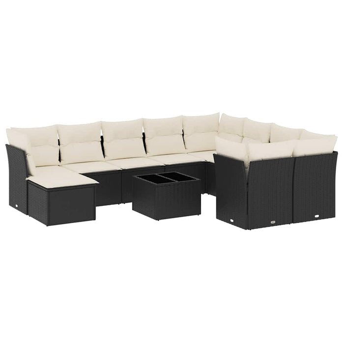 vidaXL Set Divani da Giardino 11 pz con Cuscini in Polyrattan Nero