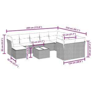 vidaXL Set Divani da Giardino 11 pz con Cuscini in Polyrattan Nero