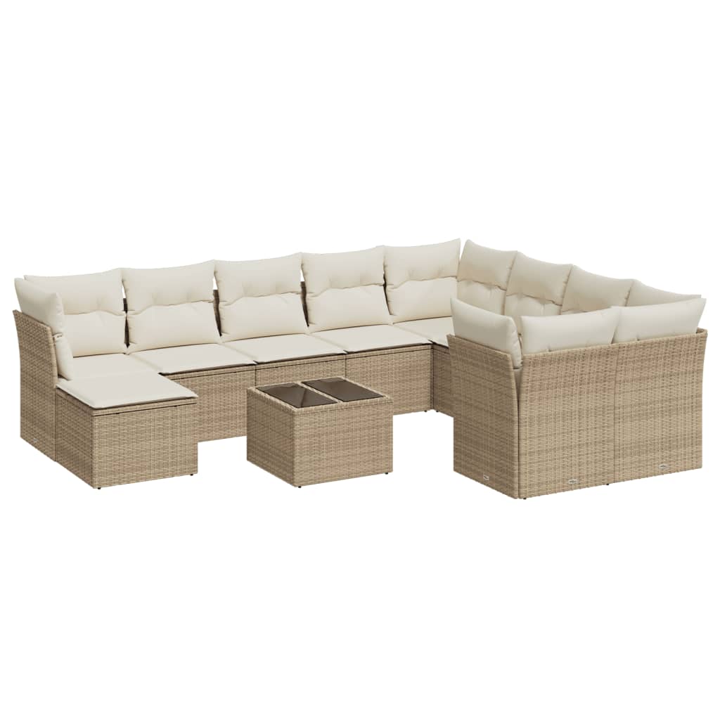 Set Divani da Giardino 11 pz con Cuscini Beige in Polyrattan