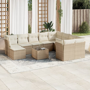 Set Divani da Giardino 11 pz con Cuscini Beige in Polyrattan 3250437