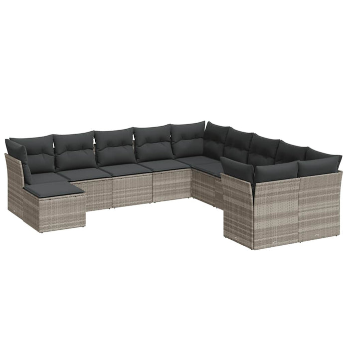 Set Divani da Giardino 11 pz con Cuscini in Polyrattan Grigio