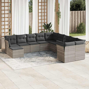 Set Divani da Giardino 11 pz con Cuscini in Polyrattan Grigio