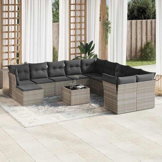 Set Divano Giardino 12 pz con Cuscini Grigio Chiaro Polyrattan
