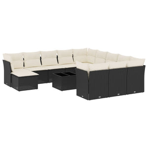 Set Divani da Giardino 13pz con Cuscini Nero in Polyrattan