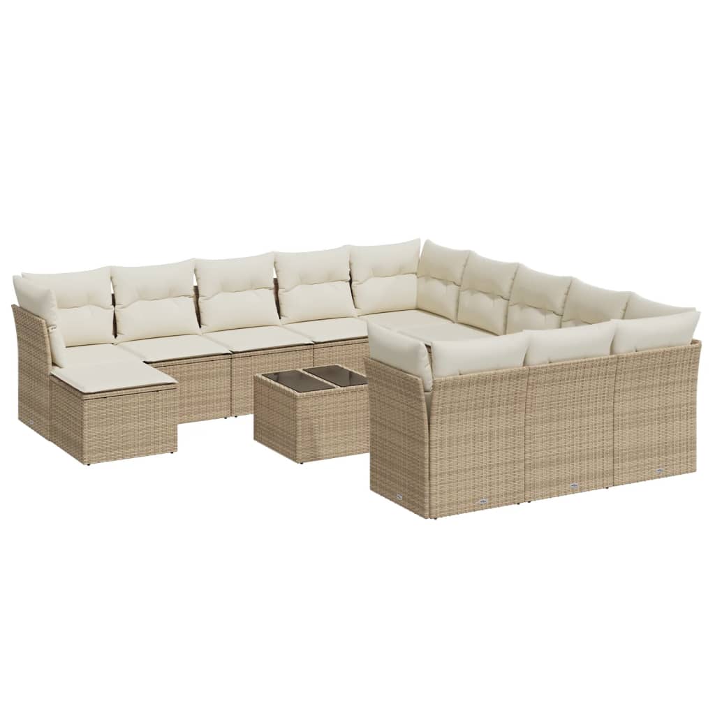 Set Divano da Giardino 13 pz con Cuscini Beige in Polyrattan