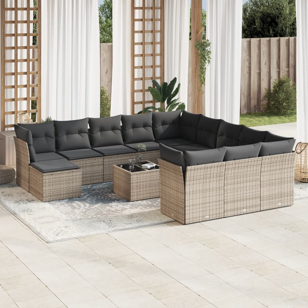 Set Divani da Giardino 13 pz con Cuscini Grigio in Polyrattan 3250479
