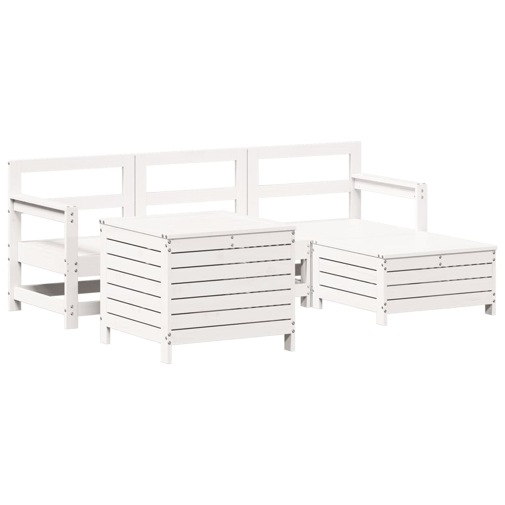 Set Salotto da Giardino 5 pz Bianco in Legno Massello di Pino