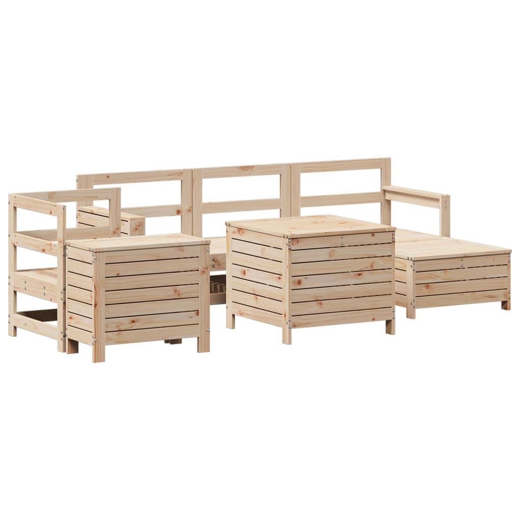 Set Divani da Giardino 7 pz in Legno Massello di Pino