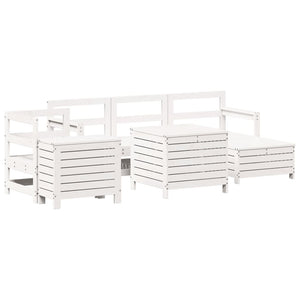 Set Divani da Giardino 7 pz Bianco in Legno Massello di Pino 3250521