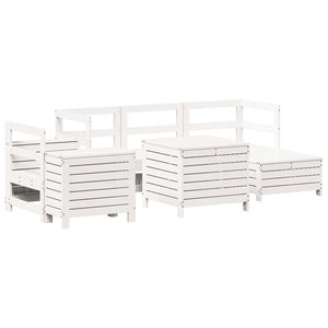 Set Divani da Giardino 7 pz Bianco in Legno Massello di Pino