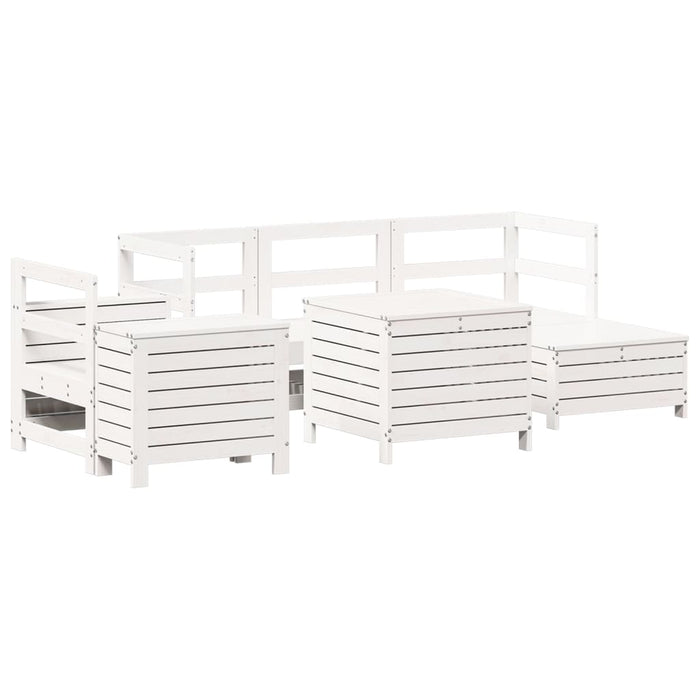 Set Divani da Giardino 7 pz Bianco in Legno Massello di Pino