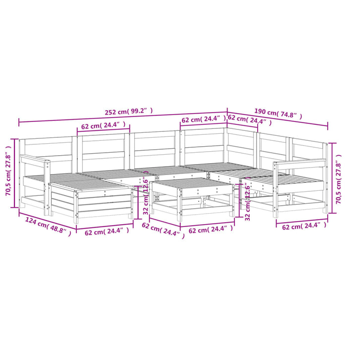 Set Divani da Giardino 8 pz in Legno Massello di Pino Bianco 3250581