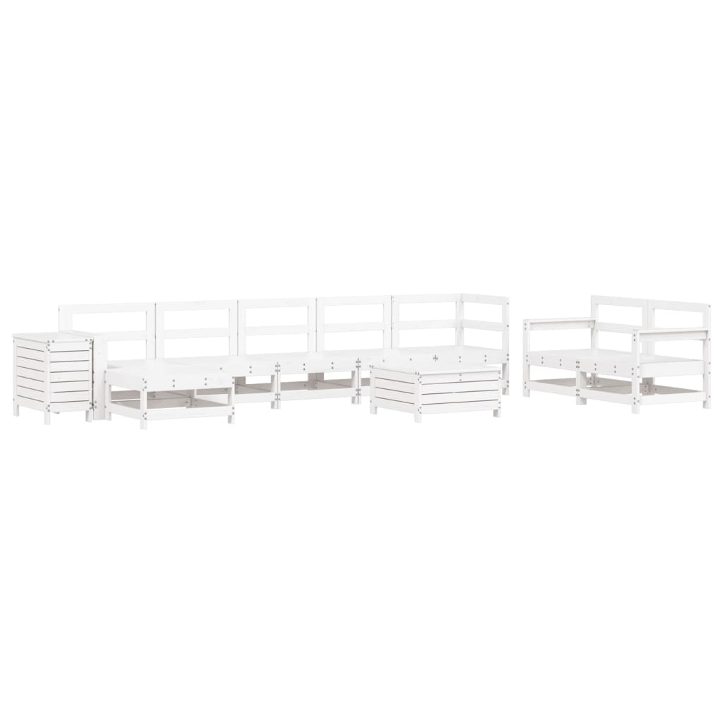 Set Divani da Giardino 10 pz in Legno Massello di Pino Bianco