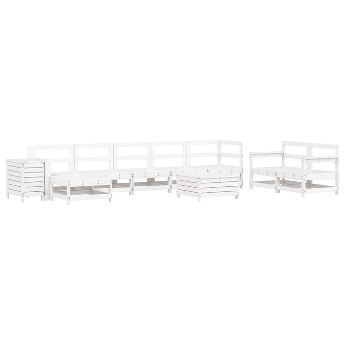 Set Divani da Giardino 10 pz in Legno Massello di Pino Bianco