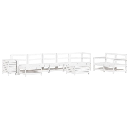 Set Divani da Giardino 10 pz Bianco in Legno Massello di Pino