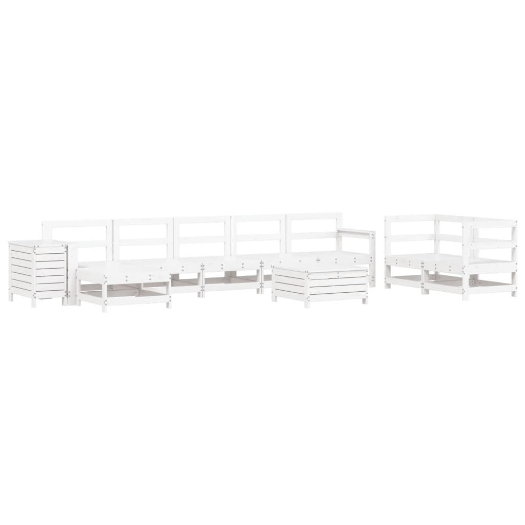 Set Divani da Giardino 10 pz Bianco in Legno Massello di Pino 3250665