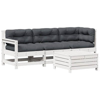 Set Salotto Giardino 4pz con Cuscini Bianco Legno Massello Pinocod mxl 92564