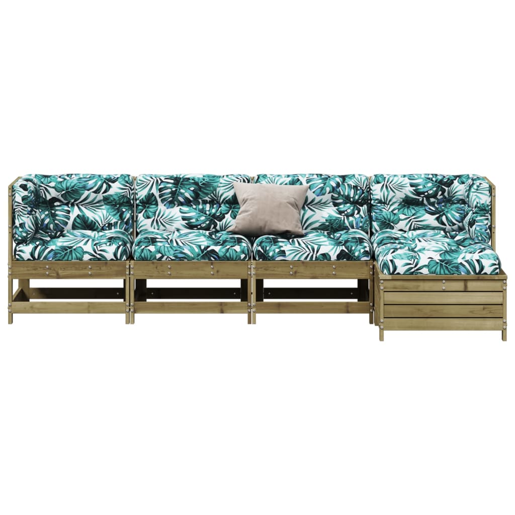 Set Divani da Giardino 5pz con Cuscini Legno Impregnato di Pino
