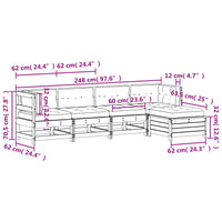 Set Divani da Giardino 5pz con Cuscini Legno Impregnato di Pino