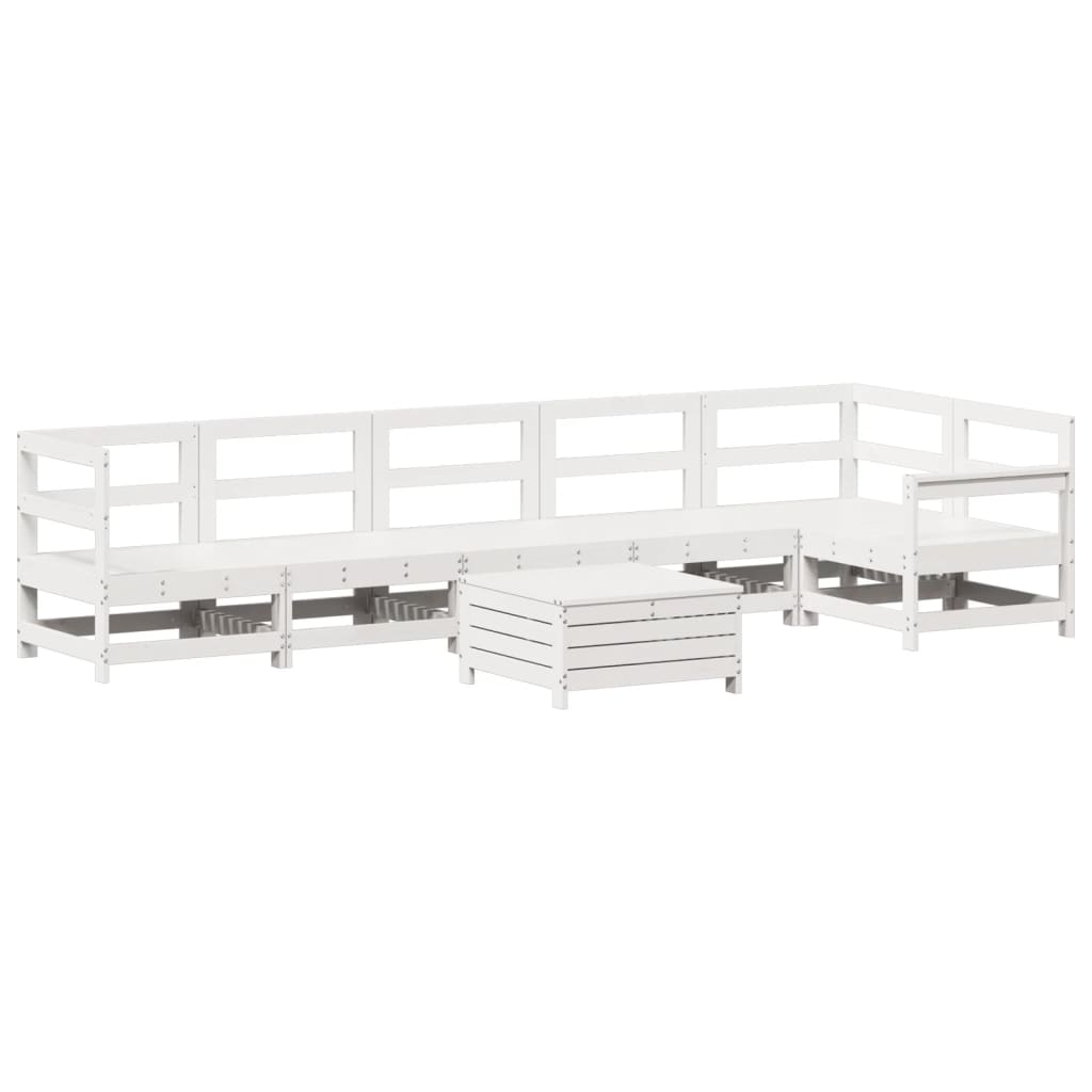 Set Divani da Giardino 7 pz Bianco in Legno Massello di Pino