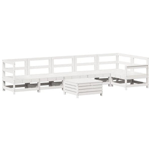 Set Divani da Giardino 7 pz Bianco in Legno Massello di Pino